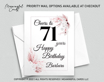 Personalized 71st Birthday Card, Boho Floral, Custom Age