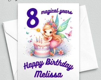 Personalized Girl Birthday Card, Fairy Birthday Card, Handmade Happy Birthday Card for Girls