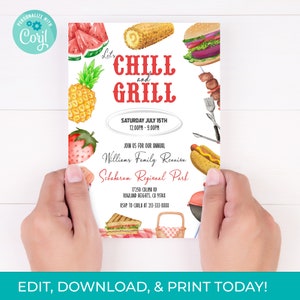 Editable Family Reunion BBQ Invitation, Picnic Party Invitation, Family Reunion Invitation, Digital Printable Invitation