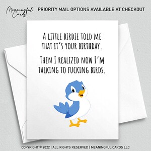 Funny inappropriate birthday card, a little birdy told me it was your birthday, adult birthday card