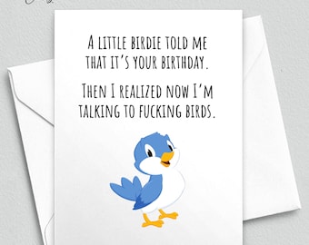 Funny Bird Birthday Card, Inappropriate Adult Humor