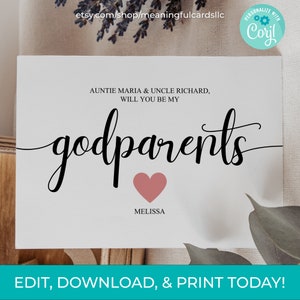 Modelo minimalista editável "Você será meu padrinho", cartão de padrinhos, download instantâneo de proposta de padrinhos, download de poema de padrinhos