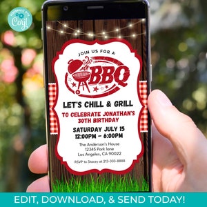 Editable Backyard BBQ Invitation, Birthday Barbeque, BBQ Invitation, Backyard Cookout Invitation, Digital Phone Invitation