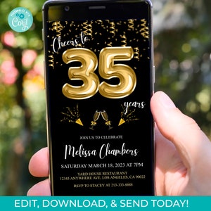 35th Birthday Invitation Editable 35th Invite Send Online Editable 35 Years Digital Invitation Instant Download DIY