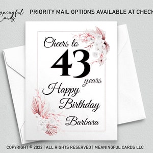 Carte d'anniversaire personnalisée pour votre 43e anniversaire, Carte d'anniversaire personnalisée pour vos 43 ans, Carte d'anniversaire bohème, Carte d'anniversaire personnalisée