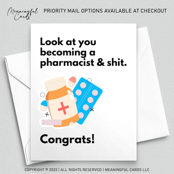 New Pharmacist Graduation Card, Graduation Card for Doctor of Pharmacy Graduate, Look at you becoming an Pharmacist & Shit