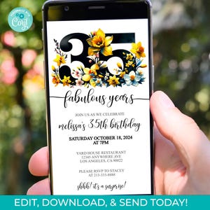 Editable Floral 35th Birthday Invitation: Digital Download