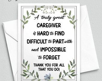 Caregiver Thank You Card Gift for Caregiver