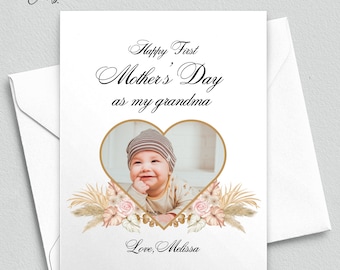 Happy First Mothers Day Card for Grandma from Baby With Photo, Happy 1st Mother's Day Card With Picture for Grandma Personalized Card