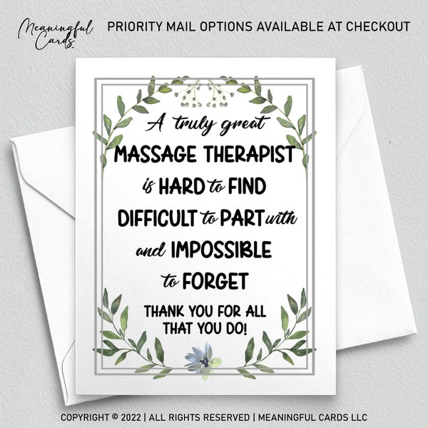 Massage Therapist Thank You Card for Massage Therapist