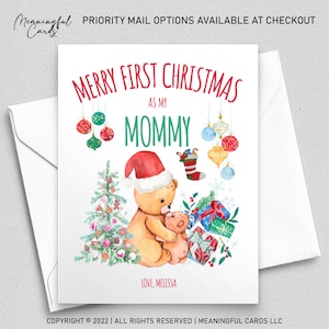 Joyeux premier Noël pour maman et bébé, Joyeux 1er Noël pour maman et enfant, carte personnalisée, maman ours
