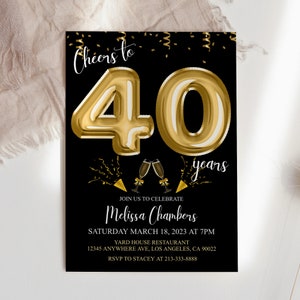 40th Birthday Editable Invitation 40th Invite Gold Invitation, Balloons, For Him or Her Instant Download Printable, Editable DIY