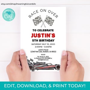 Editable Race on Over Birthday Invitation Race Car Birthday Invite Racing Car Racecar Printable Template Instant Download