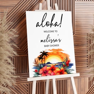 Editable Tropical Baby Shower Welcome Sign Template, Luau Baby Shower Welcome Sign, Aloha Baby Shower Instant Download