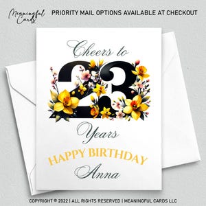 Conception florale personnalisée de carte de 23e anniversaire, carte de 23e anniversaire personnalisée avec des fleurs