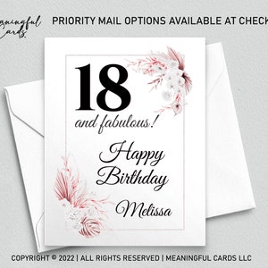 Carte d'anniversaire personnalisée 18 ans, carte d'anniversaire personnalisée fabuleuse et 18 ans, carte d'anniversaire bohème, carte d'anniversaire personnalisée
