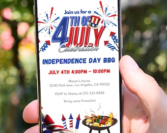 Editable 4th of July BBQ Digital Invitation Template, Electronic Invite July 4th Barbecue Invite, Independence Day Digital Phone Invitation