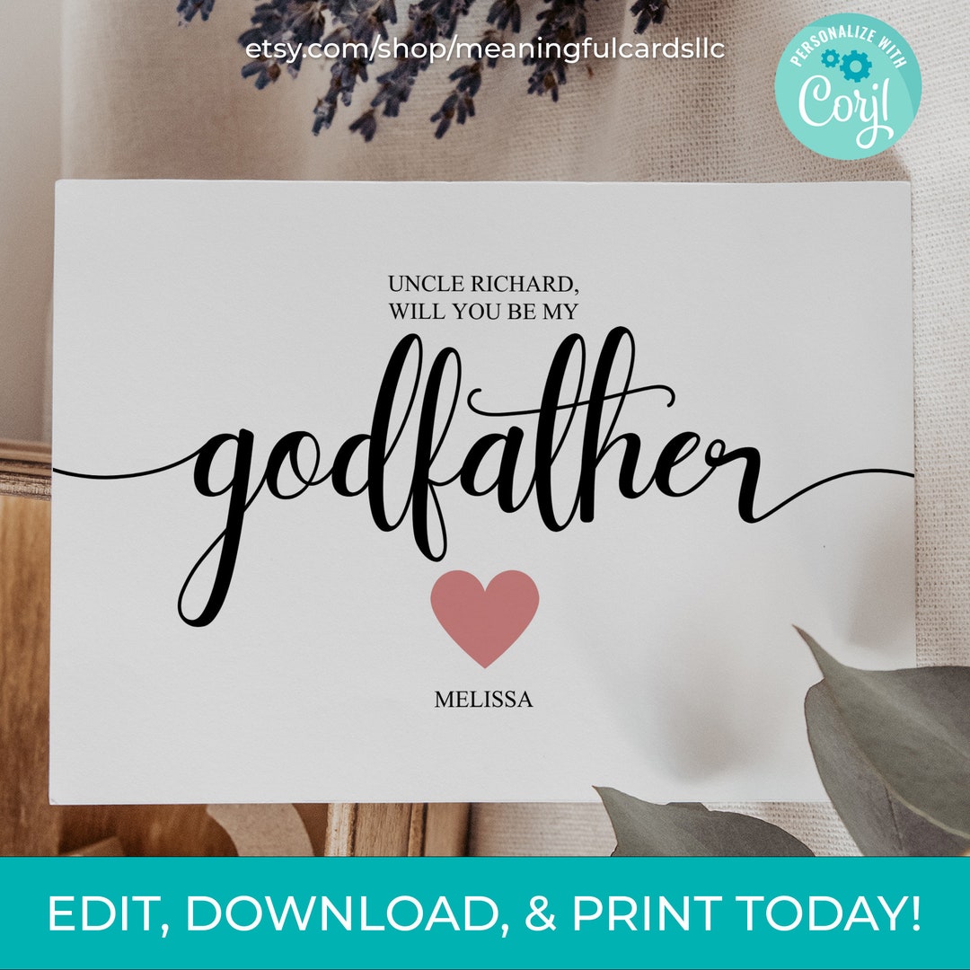 Editable Minimalist Will You Be My Godfather Template, Godfather Card