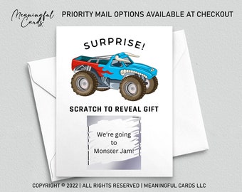 Surprise Monster Jam Scratch Off Card, Monster Truck Birthday Gift Scratch Off Surprise Monster Truck Card, We're Going to Scratch to Reveal