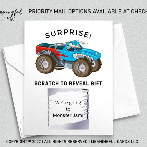 Surprise Monster Jam Scratch Off Card, Monster Truck Birthday Gift Scratch Off Surprise Monster Truck Card, We're Going to Scratch to Reveal