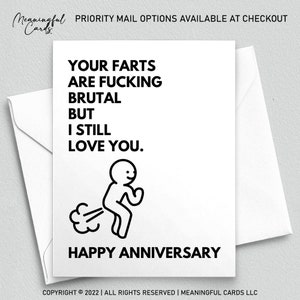 Funny Anniversary Card for Him, Funny Fart Card for Husband