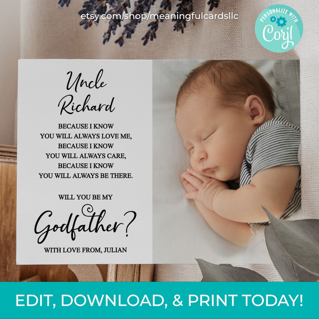 Editable Minimalist Will You Be My Godfather With Photo Printable