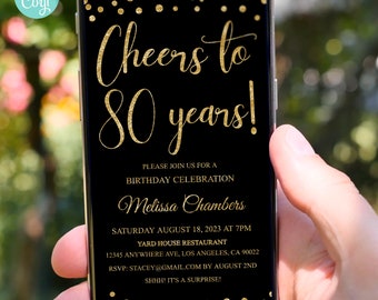80th Birthday Invitation Editable 80th Invite Send Online, Editable 80 Years - Digital Invitation Instant Download, DIY