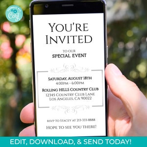 Plantilla de invitación digital para evento empresarial, descarga digital con mensaje de texto minimalista