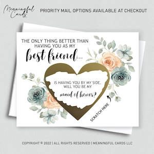 Carte Serez-vous ma demoiselle d'honneur, Cartes de proposition florales à gratter pour meilleur ami, Carte de demoiselle d'honneur pour proposition de mariage