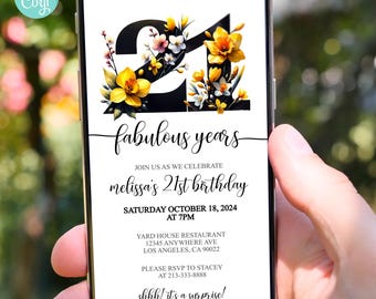 Editable 21st Birthday Invitation: Floral Design (Digital Download)