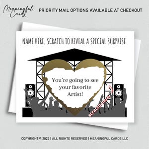Carte à gratter concert surprise, cadeau d'anniversaire concert Carte de concert surprise à gratter, vous allez voir gratter pour révéler