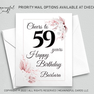 Carte d'anniversaire personnalisée 59e anniversaire, Bravo à 59 ans carte d'anniversaire personnalisée, carte d'anniversaire bohème, carte d'anniversaire personnalisée