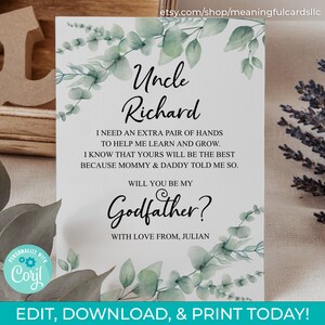 Editable Will You Be My Godfather Printable Download, Godfather Card