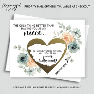 Carte Serez-vous ma demoiselle d'honneur junior, cartes de proposition florales à gratter pour nièce, carte de demoiselle d'honneur junior proposition de mariage