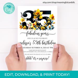 Floral 35th Birthday Invitation Template: Elegant Printable (Digital Download)