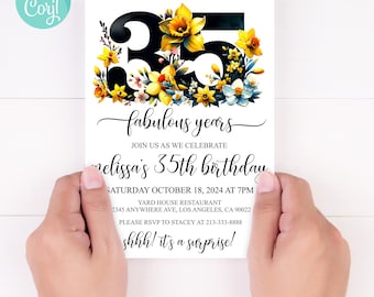 Plantilla de invitación floral para 35 cumpleaños: elegante e imprimible (descarga digital)