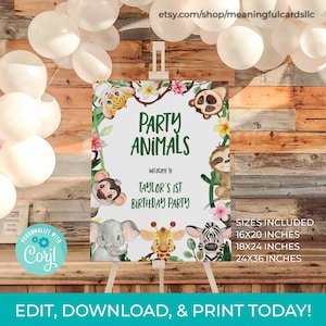 Editable Safari Animals Birthday Party Welcome Sign, Safari Themed Birthday Welcome Sign Printable Birthday Party Sign, Yard Sign Download