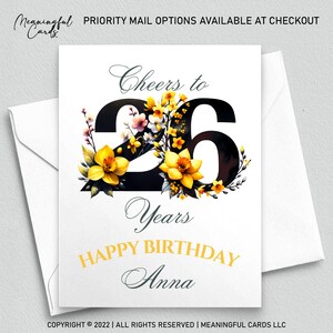 Personalized 26th Birthday Card: Floral Design
