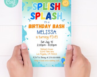 Splish Splash Birthday Invitation, Pool Party, Beach Ball (Printable)