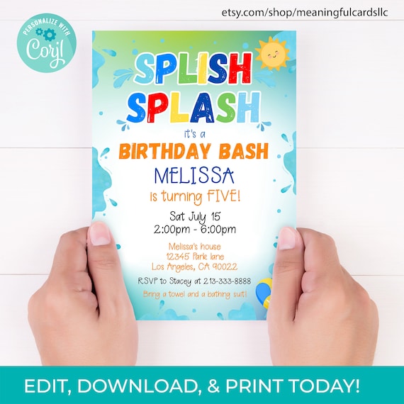 Splish Splash Birthday Bash Text Splash Bash Birthday Party Sign