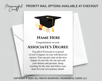 Personalized Associate's Degree Graduation Gift - AS Graduate Gift - Thoughtful Message Card - Customized Graduation Card