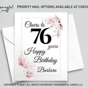 76th Birthday Card Personalized Birthday Card, Cheers to 76 Years Custom Birthday Card, Boho Birthday Card, Customized Birthday Card