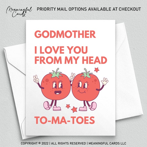 Cute Card For Godmother, Funny Tomato Pun Godmother Birthday Card, Funny Mothers Day Card, Funny Card For Godmother, Godmother Card