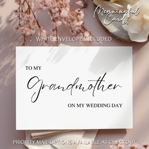 À ma grand-mère le jour de mon mariage - Carte minimaliste pour grand-mère le jour du mariage Carte pour grand-mère et grand-père