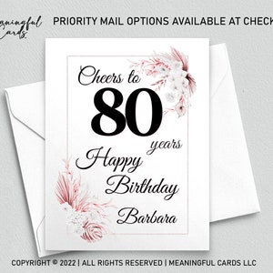 80th Birthday Card Personalized Birthday Card, Cheers to 80 Years Custom Birthday Card, Boho Birthday Card, Customized Birthday Card
