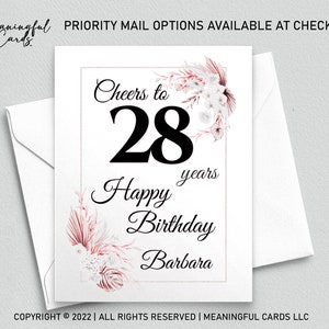 Carte d'anniversaire personnalisée, Carte d'anniversaire personnalisée à 28 ans, Carte d'anniversaire bohème, Carte d'anniversaire personnalisée