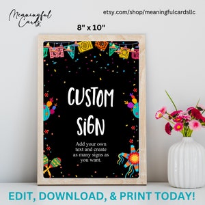 Enseigne personnalisée modifiable Taco Bout Fiesta Cactus Fiesta Decor Pinata Table signe Decor mexicain Télécharger modèle Corjl imprimable 8 x 10 - 0100