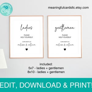Ladies & Gentlemen Bathroom Sign Template: Minimalist Wedding Decor (Digital Download)