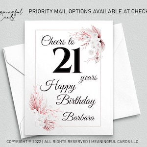 Carte d'anniversaire personnalisée pour 21 ans, carte d'anniversaire personnalisée à 21 ans, carte d'anniversaire bohème, carte d'anniversaire personnalisée