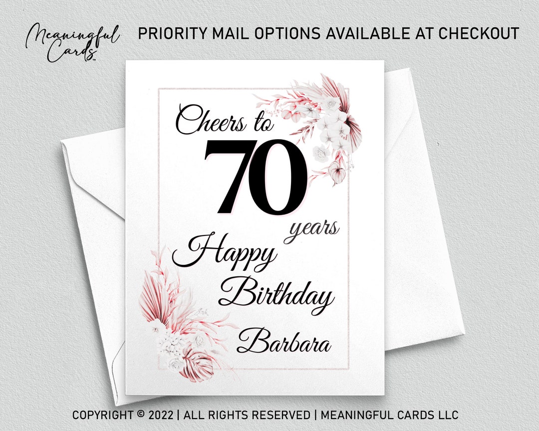 Personalized 70th Birthday Card, Custom Boho Floral Design - Etsy